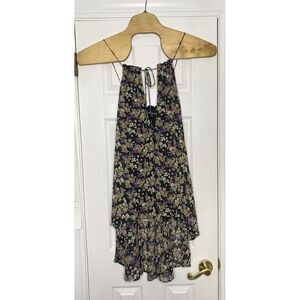 For Love & Lemons Women's‎ High Low Halter Top Blouse Tunic Floral Black XS